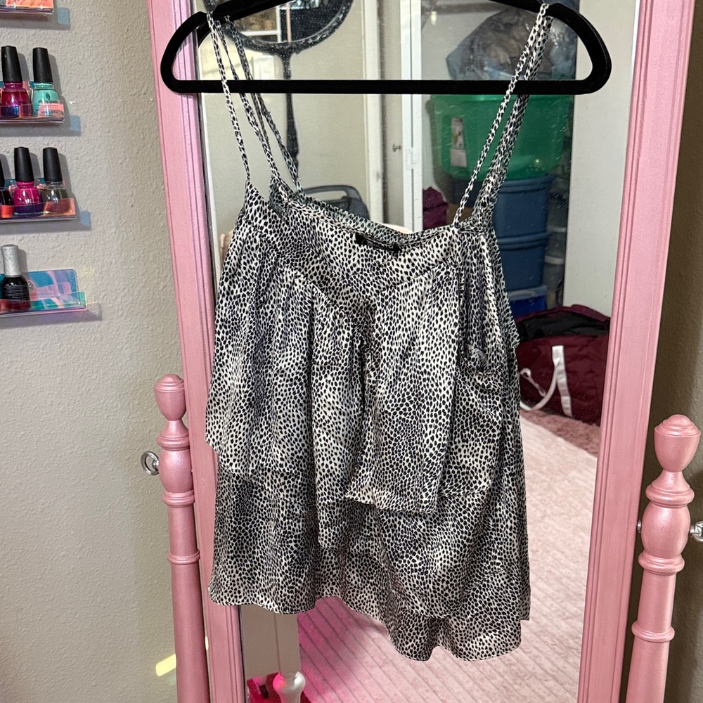 Miss Me Mini Leopard Satin Ruffle Tank Top